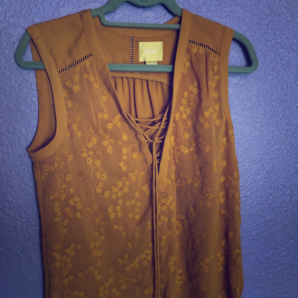 Maeve embroidered and tie front sleeveless blouse